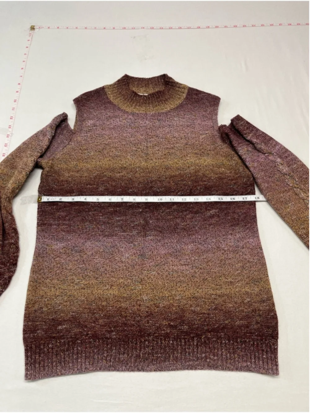 cleo cold, shoulder Mock Neck Sweater in Mauve and Gold-Tone work, Travel 1437